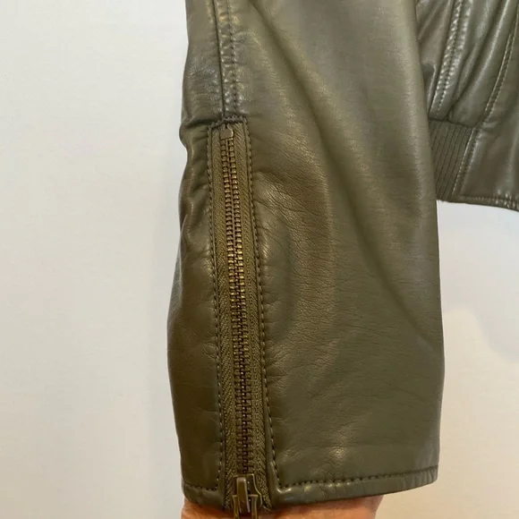 Free People Faux Leather Moto Biker Jacket in Olive Green Size Medium - Picture 6 of 10